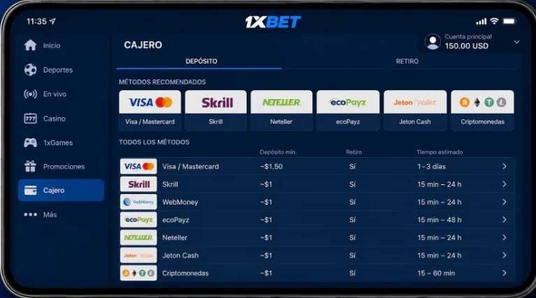 Pagos móviles 1xBet