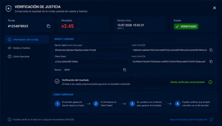 Verificación de transparencia y algoritmo Provably Fair en Balloon 1xBet - 1xbet-app-ve.com