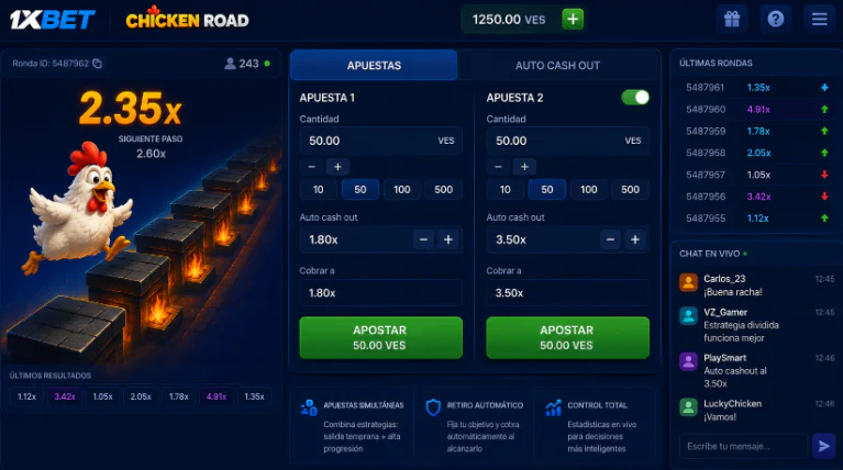 Panel de apuestas y función de retiro automático en Chicken Road 1xBet - 1xbet-app-ve.com