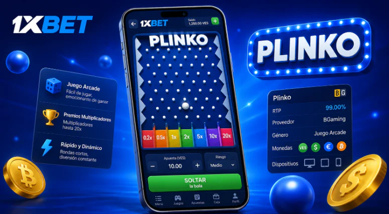 Versión móvil del juego instantáneo Plinko en 1xBet Venezuela - 1xbet-app-ve.com