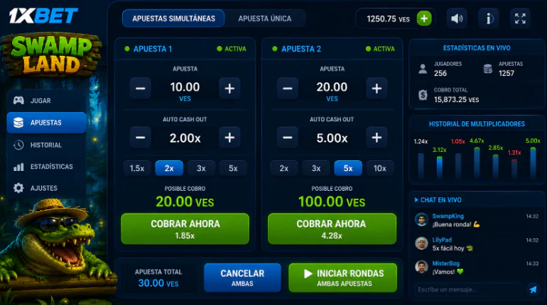 Panel de apuestas y función de retiro automático en Swamp Land 1xBet - 1xbet-app-ve.com