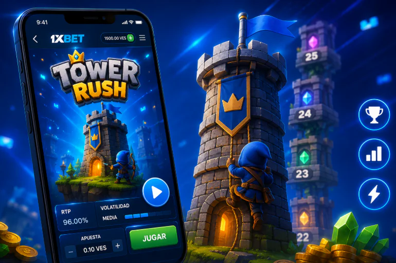 Versión móvil del juego instantáneo Tower Rush en 1xBet Venezuela - 1xbet-app-ve.com